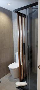 阿马多拉阿马多拉皇宫酒店的一间带卫生间和玻璃淋浴间的浴室