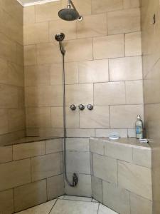 Santiago EsteRoom near Airport/ Cerca del Aeropuerto的浴室内配有淋浴和头顶淋浴