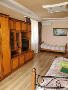 皮聪达Квартира в Пицунде у моря的一间卧室配有一张床,并在一间客房内配有电视。