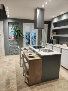 的里雅斯特medium miramare appartamento sogno sul mare的厨房配有水槽和桌子