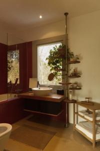 苏黎世Hausteil in einer Waldlichtung im Stadtwald的一间带水槽和窗户的浴室