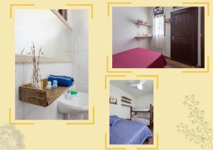 佩尼亚Pousada Dona Elena的浴室的两张照片,配有一张床和一个水槽