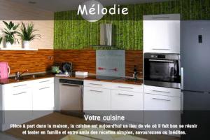 贝布尔河畔东皮耶尔Mélodie lumineuse et spacieuse à 6km du Pal的厨房配有白色橱柜和冰箱。