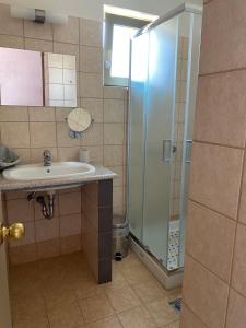 波罗斯Riviera Hotel的一间带水槽和淋浴的浴室