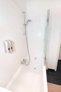 那慕尔Les Cerisiers - Appart de Standing à Namur Centre的白色浴室设有淋浴和水槽