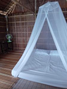 BesirSunset homestay的配有蚊帐的客房内的一张床位