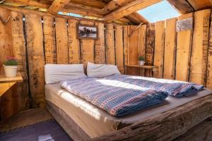 MalmigiuerTgamon Somtgant mit Glasdach的小木屋内一间卧室,配有一张床