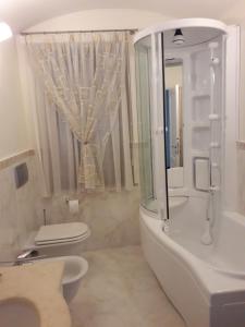 奇维泰拉-德尔特龙托Villino Sabina的浴室配有卫生间、淋浴和盥洗盆。