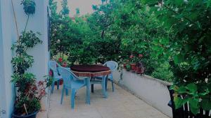 杰拉什Jerash Canopy的植物阳台的桌椅