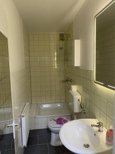 杜塞尔多夫Homefort的一间带水槽、卫生间和镜子的浴室