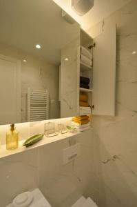 贝尔格莱德STUDIO K district (central BG+private parking)的白色的浴室设有卫生间和镜子