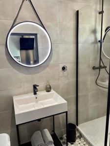 沙托鲁Les Rives du Château的浴室设有白色水槽和镜子