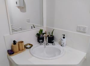 卡尔古利2BR luxury house in Piccadilly的浴室设有白色水槽和镜子