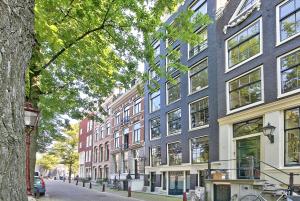 阿姆斯特丹鲜花住宿加早餐旅馆的城市街道上一排高楼