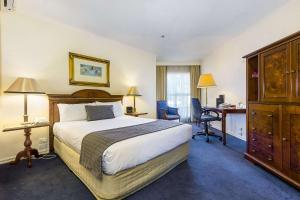 Forest Hill坎特伯雷国际酒店的配有一张床和一张书桌的酒店客房