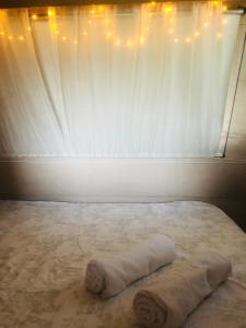 阿莱里亚La Ferme de Rotani的一间卧室配有一张带白色窗帘和灯的床。