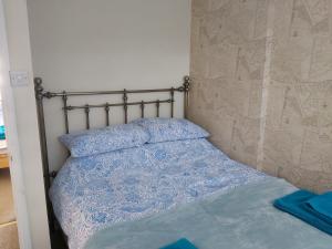 斯凯格内斯The Annex的一间卧室配有一张带蓝色棉被的床