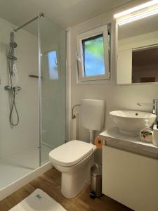 比奥格勒·纳·莫鲁Mobile Home Karlo的浴室配有卫生间、盥洗盆和淋浴。