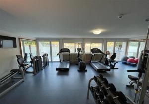 莫尔科泰Platinum Suite的健身房设有跑步机和健身自行车