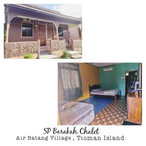 刁曼岛SPC South Pacific Chalet SP Barakah at ABC Air Batang Village的两幅房子的照片,房子有一张床和一间客房