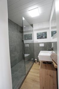 西蒙斯瓦尔德Gummeneck - Stubenhof, Black Forest的浴室配有白色水槽和淋浴。