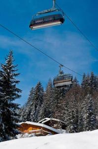 弗拉绍Appartements Oberhof的雪上有两人乘坐的滑雪缆车