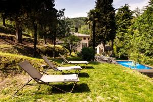 Castion VeroneseRelais Villa Alma的两把躺椅和一个庭院内的游泳池