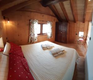 尚波吕克Piccolo e accogliente rascard CIR 0060的一间卧室配有一张床,上面有两条毛巾