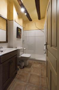 LerínCasa Rural La Cuca的浴室配有卫生间、盥洗盆和淋浴。