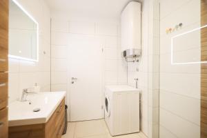 沃迪切Holiday house Antulov的白色的浴室设有水槽和淋浴。