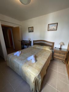 阿尔沃尔Apartamentos Santa Teresinha的一间卧室配有一张大床和毛巾