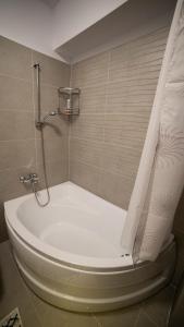 雅西Ballade Apartment的浴室设有带浴帘的浴缸
