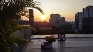 罗安达卢安达斯凯纳酒店的从屋顶上欣赏日落美景,并拥有雕像