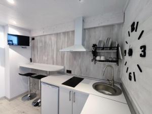 埃利松多Alojamiento Txokoto的白色的厨房设有水槽和台面