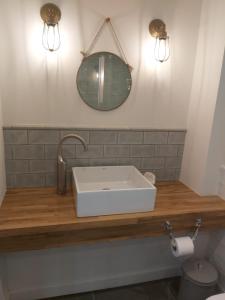 埃克塞特Sweet Meadow Lodge的浴室设有白色水槽和镜子