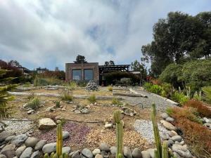 皮奇勒姆Amplia casa frente al mar, camino a Punta de Lobos的一座花园,后面有一座房子