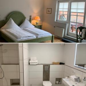 AmöneburgDombäcker的一间卧室配有一张床,浴室设有水槽
