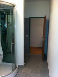 慕尼黑慕尼黑伊萨门公寓式酒店的带淋浴的浴室和玻璃门