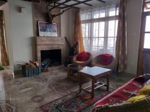 甘托克Sherpa Villa的带沙发和壁炉的客厅