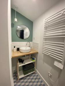 阿雅克修Mont gozzi的一间带水槽和镜子的浴室