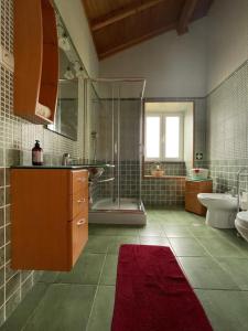 圣克鲁什达什弗洛里什A QUINTA DAS FLORES: Casa do Corvo的带淋浴、盥洗盆和卫生间的浴室