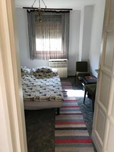 波罗斯洛Nagy családok,baráti társaságok ideális üdülője.的一间卧室设有床、窗户和地毯。