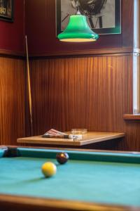 维比维比库鲁酒店的一张带球和绿灯的台球桌