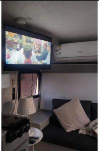 阿哈达كرفان الياسمين的一间带电视和沙发的客厅