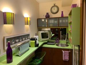 奥朗日Véritable Suite d'Hotel!的厨房配有带水槽和微波炉的台面