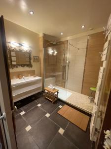 奥朗日Véritable Suite d'Hotel!的带浴缸、水槽和淋浴的浴室