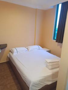 新加坡Hotel Duke的一间卧室配有一张带白色床单的床和一扇窗户。