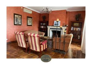 Perales del PuertoDON JULIO的客厅配有椅子、桌子和壁炉