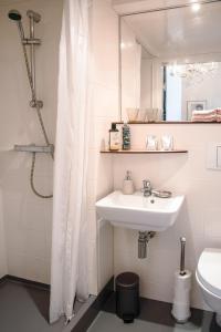 哈莱姆B&B Het Hart van Haarlem的白色的浴室设有水槽和镜子