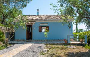 Áno KorakiánaThe Little House Corfu的一个小蓝色房子,有树